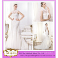 Brand Name Elegant Floor Length High Collar Lace Top See Through Mermaid Wedding Dress China (MN1052)